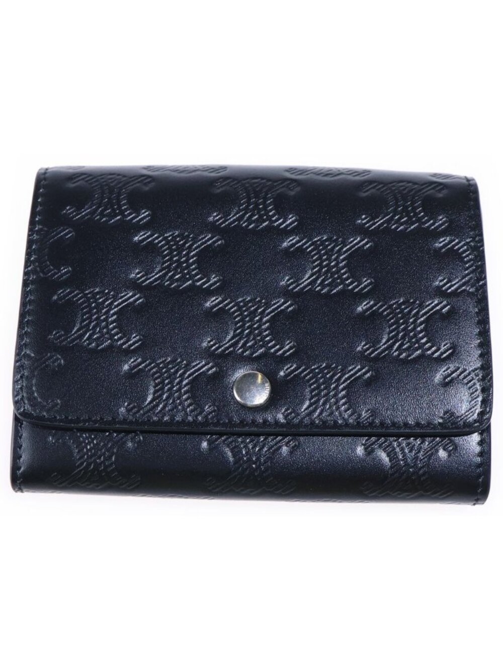 Celine Triomphe Card Case Embossed Business Leather Black